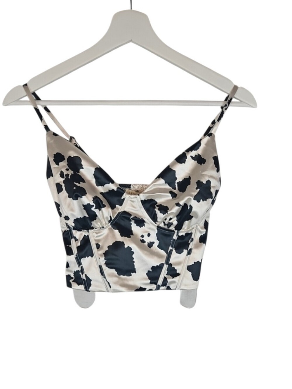 NEW Cow Print Satin Camisole Cami Crop Top Avant Garde Whimsy Artistic XS